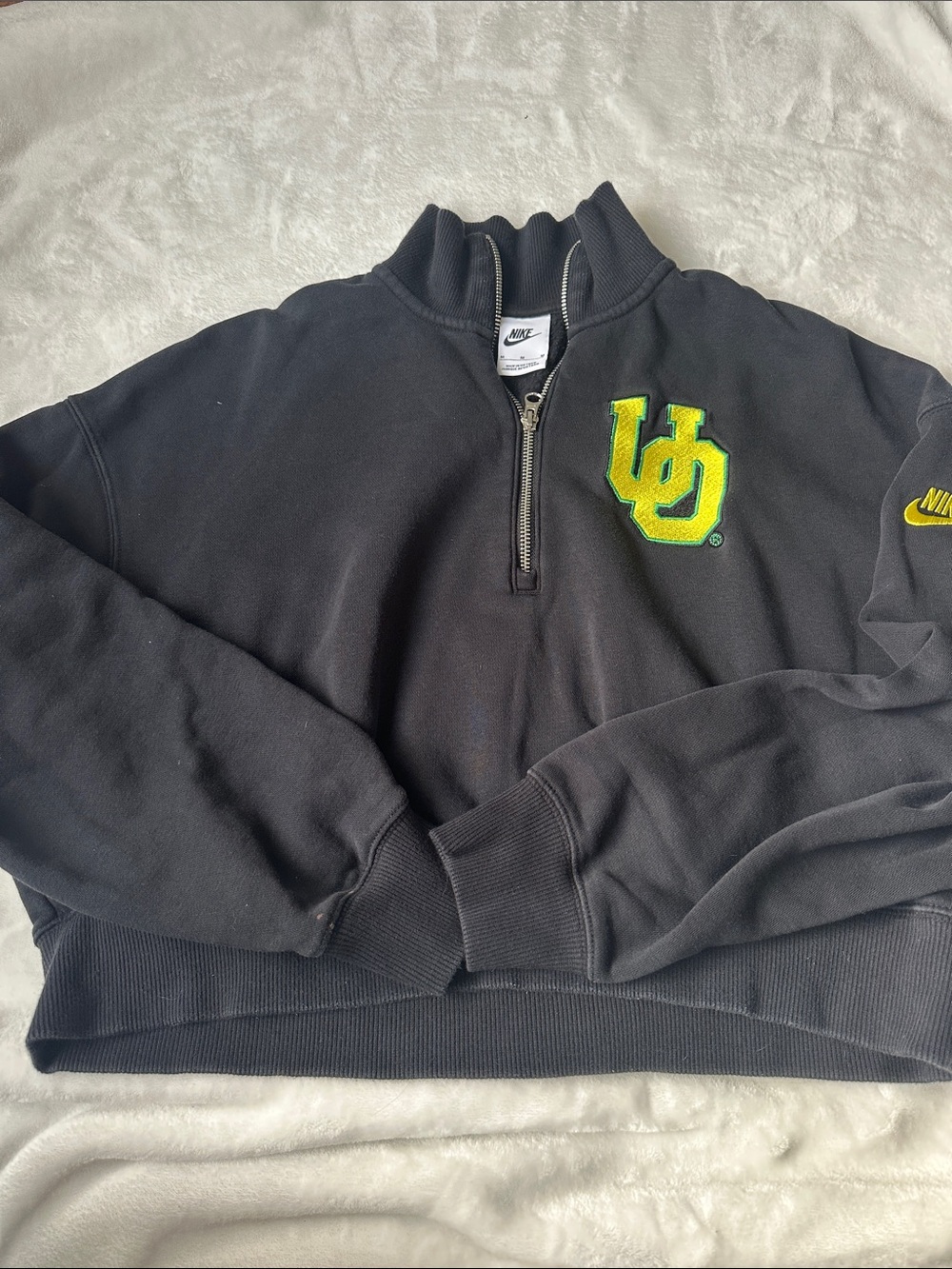 Nike Black Half-Zip Sweatshirt with Neon Green Yellow Logo